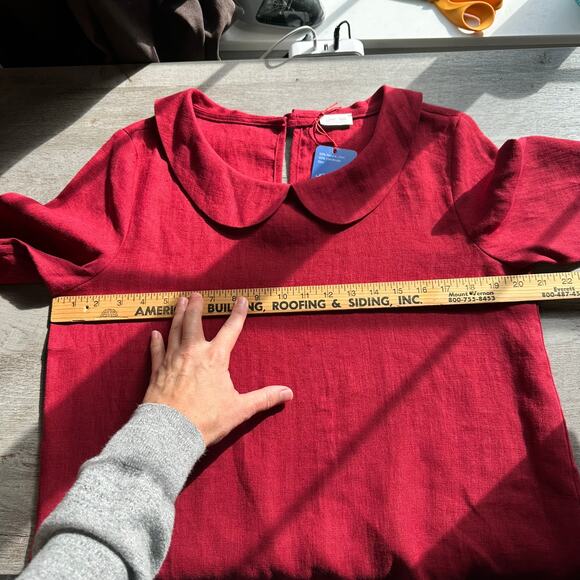 NWT Linen Sea Peter Pan Collar Blouse Long Sleeve Red Med - Picture 5 of 7